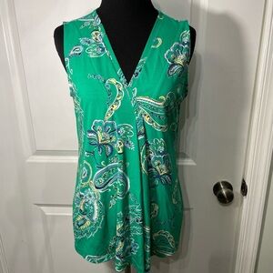 Dana Buchman Green Paisley Sleeveless Top Size Small CB-10